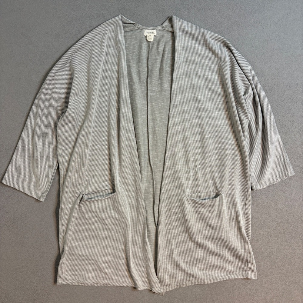 DONNI Gray Ribbed Sandwash Open Front Cardigan Sweater One Size OSFA Pockets